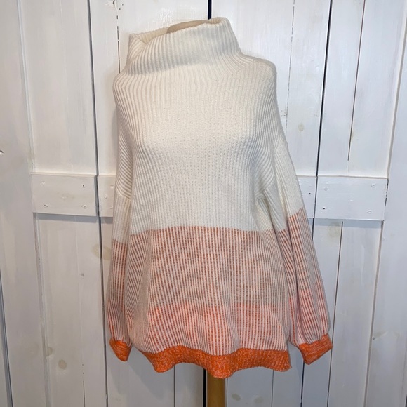 Soft Surroundings Sweaters - Soft Surroundings Mock Neck White and Orange Sweater